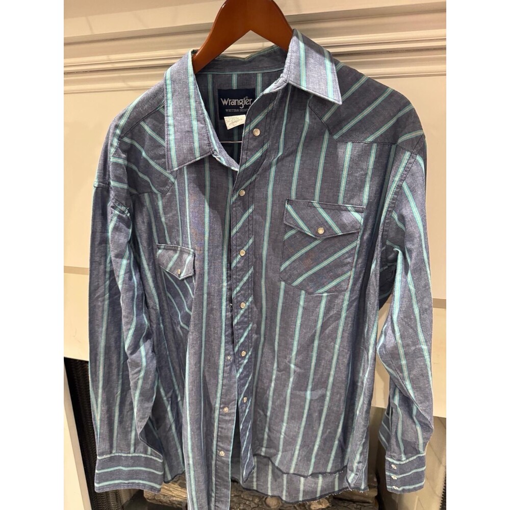 Wrangler Pearl Snap Vertical Strip Shirt Mens Size 17.5 - 35 Western Rodeo Work
